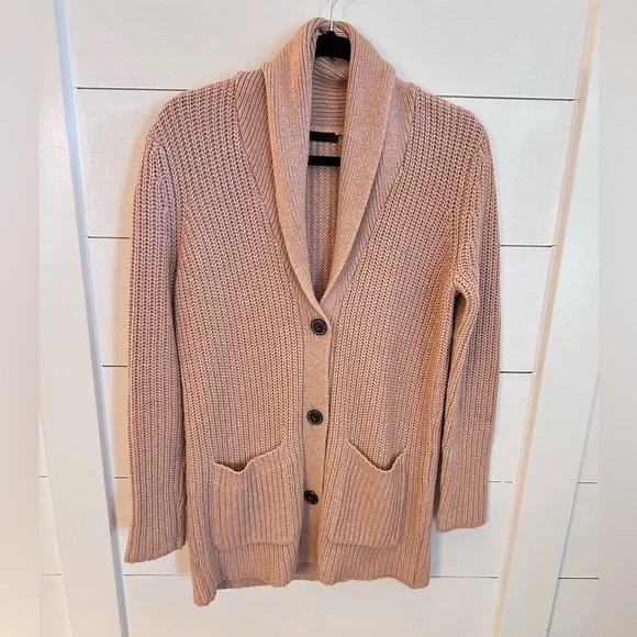 ATM S tan cable knit exaggerated collar oversized grandma cardigan traditional - Picture 2 of 13